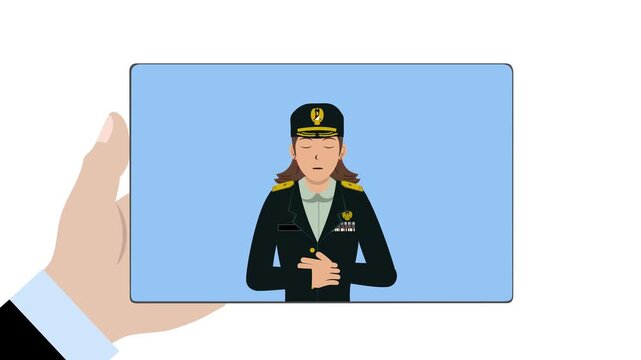 Tablet With Female Indonesia Soldier Animation Video 4K suitable for your project needs