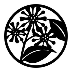 Minimalist floral stencil vector, black circular flower silhouette, botanical garden motif for laser cutting and vinyl decals © SUMON