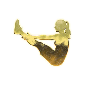 Shining golden jackknife sit-up woman, alpha channel