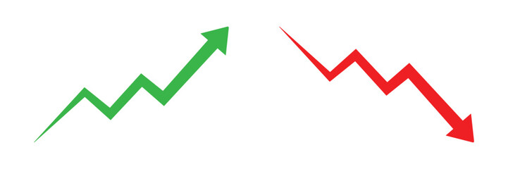 Green arrow trending up, red arrow trending down in opposing directions vector illustration © AI Images Studio