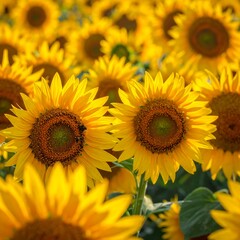 Fototapeta premium A vibrant field of sunflowers basking in sunlight