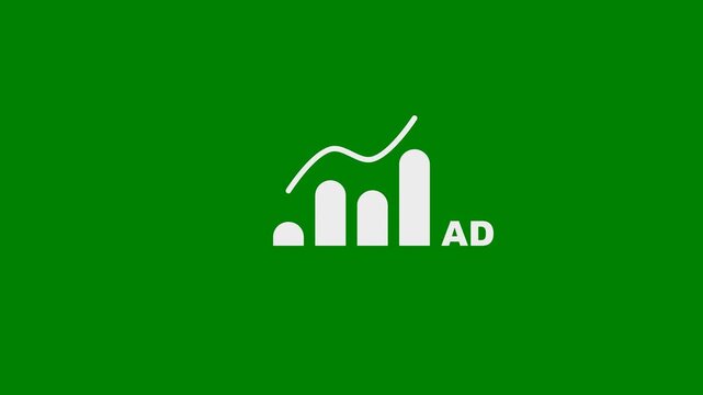 Ads Revenue or ROI Fluctuation Growth Graph Bars Digital Marketing concept - minimal motion graphics clip with Green Background, foreground color 7.5% gray