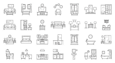 Obraz premium Furniture & Decor Vector Pack – Architectural CAD Drawing Set