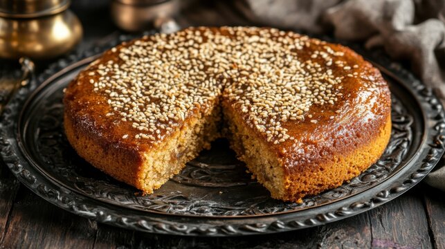 Middle Eastern Tahini and Date Cake with Sesame Seeds