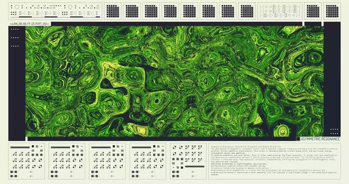 Bio-Tech HUD Interface with Acid Green Organic Liquid Waves and Scientific Data Panels