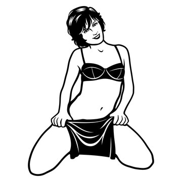 Sexy Pin Up Girl. Black and white vector cliparts in pop art style.