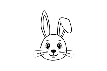 Obraz premium Black and white illustration of a cute bunny face with long ears, whiskers, and a cheerful expression, perfect for children's books or Easter themes.