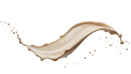 Fototapeta premium Swirling caramel liquid splash with dynamic motion, creating a fluid wave pattern isolated on transparent background for beverage advertising