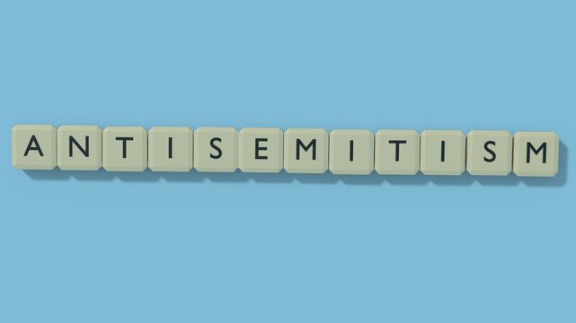 Antisemitism concept - wooden letter tiles block spelling the word, social issue, hate crime, discrimination, racism