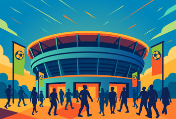 Football Fans Arriving at Modern Stadium Before Match © Verview