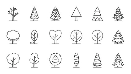 Fototapeta premium Collection of hand drawn tree icons in black and white
