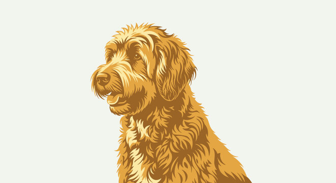 Goldencolored Goldendoodle dog illustration, perfect for pet store promotions, veterinary clinic advertisements, animal welfare campaigns, and various digital or print marketing materials