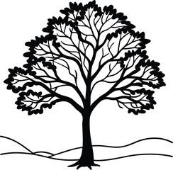 Obraz premium Black silhouette of a bare deciduous tree with intricate branches