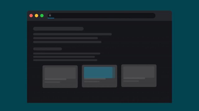 Perfect for showcasing website or browser designs with dark theme. Suitable for tech blogs, software reviews, or digital marketing presentations.