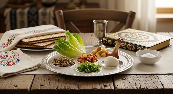 Traditional jewish passover seder table