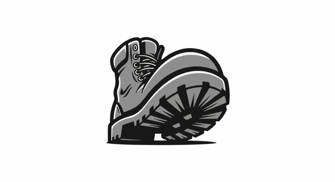 Stylized illustration of a grey work boot with a thick, lugged sole