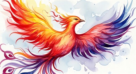 Obraz premium Watercolor illustration of a mythical phoenix
