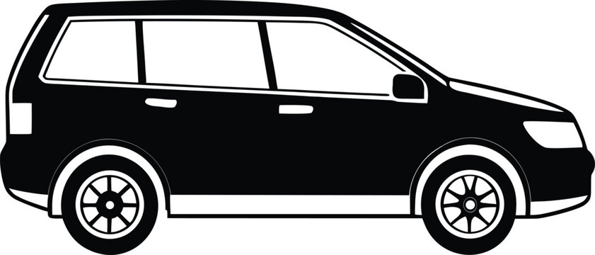 Black Silhouette of a Station Wagon Car Side View vehicle