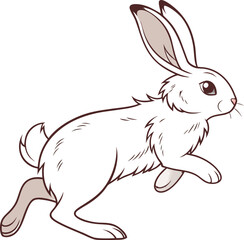 Obraz premium A single, fluffy white rabbit is positioned in the center of the frame, captured mid-leap. The rabbit is shown in a three-quarter side profile, moving toward the right. Its ears are perked up, and the