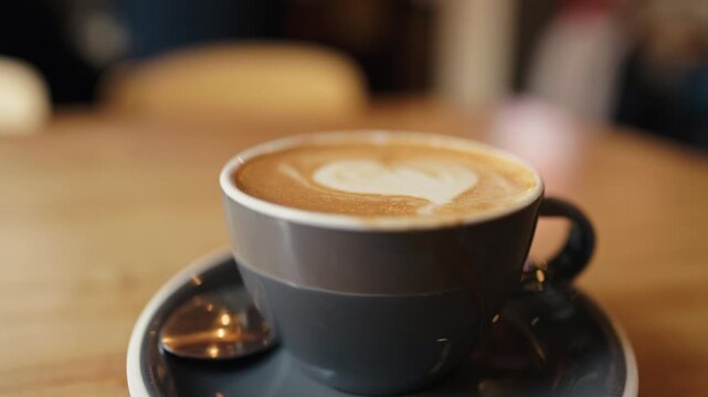 Relaxing indoor setting presenting latte accompanied by soft lighting and serenity