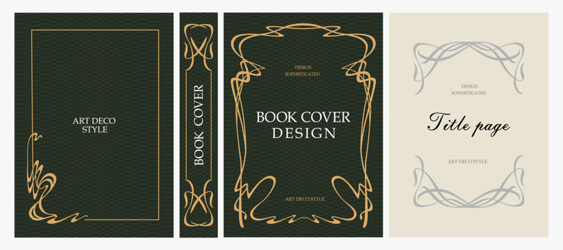 Classic vintage book cover, title page, spine design with Art Deco, Baroque, Art Nouveau and Victorian ornaments. Elegant decorative frame, retro style for publications, posters and artistic layouts.