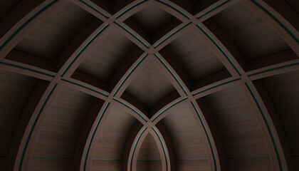 Fototapeta premium Neofuturistic Segmented Vaulted Ceiling in Polished Walnut Wood