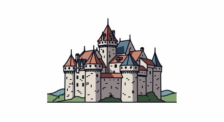 Obraz premium Stylized illustration of a grand castle with multiple towers and spires