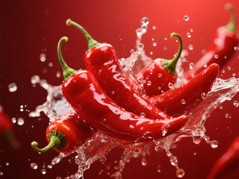 Red Chilli Splash Water Red Background