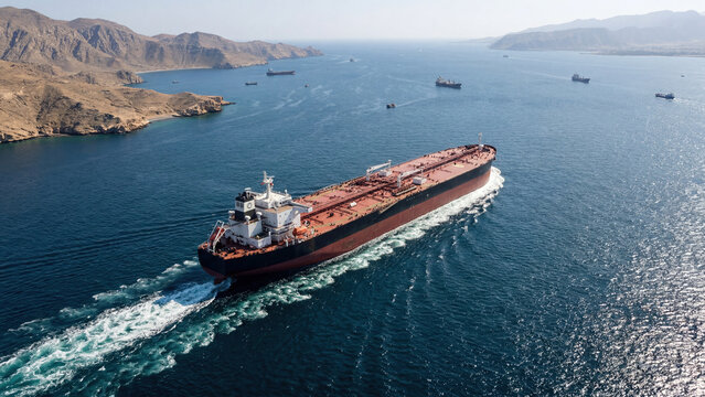 Large Oil Tanker Sailing Through the Strait of Hormuz into the Persian Gulf
