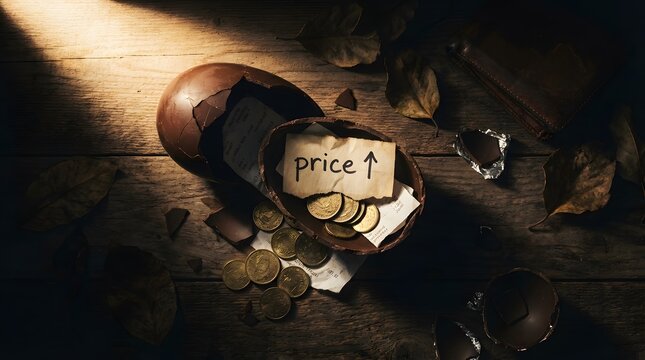 Broken Easter egg filled with money.