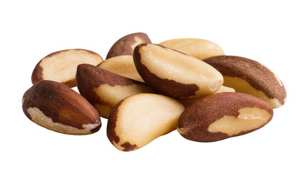 Obraz premium Pile of Brazil nuts rich brown and beige textured kernels, isolated on transparent background for healthy food advertising and recipes