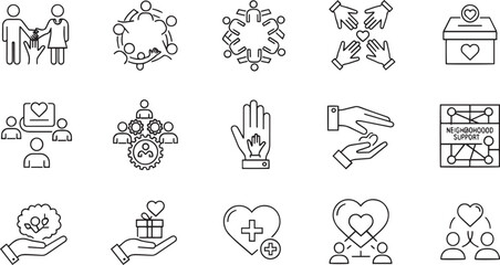 Fototapeta premium Emergency Response and Disaster Relief Line Icon Set – Symbols for Evacuation, Rescue Operations, Safe Zones, and Power Grid Infrastructure