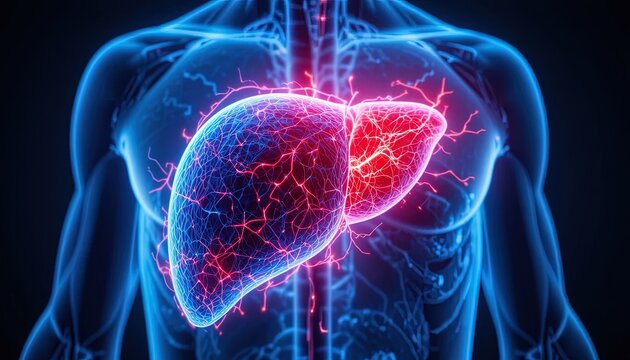 Human Liver Anatomy with Blood Vessels, Medical Illustration of the Liver Function and Structure in the Human Body