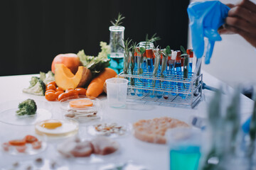 Chemical Laboratory of the Food supply . Food in laboratory, dna modify .GMO Genetically modified...