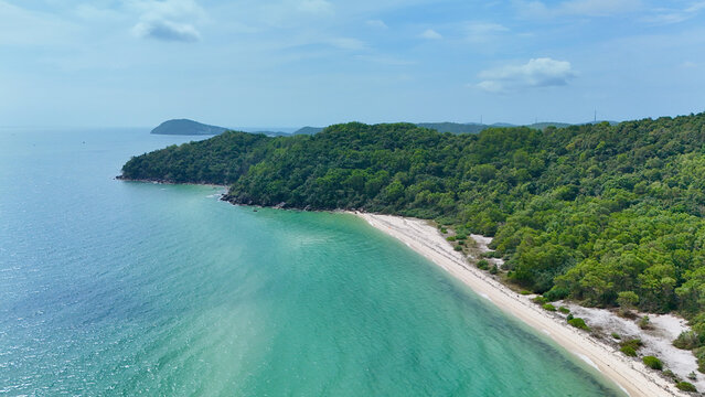 Sao Beach (Starfish), Phu Quoc Island, An Giang (Kien Giang) Province, Vietnam &ndash; 4K Aerial Drone View of Tropical Beaches, Turquoise Water, Sandy Shoreline, Lush Coastal Forest.
