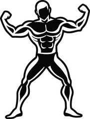 Fototapeta premium Stylized bodybuilder flexing arms with bold outlines