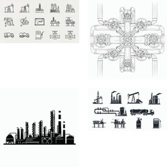 Obraz premium Industrial icons and equipment illustrations for engineering and manufacturing processes industrial