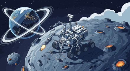 Space Station on Moon Surface Exploration. © BerkahStock