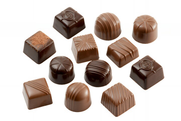 Obraz premium Assorted chocolates on white background brown sweet treats