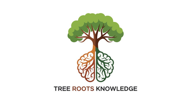 Tree Roots Knowledge Brain Logo.