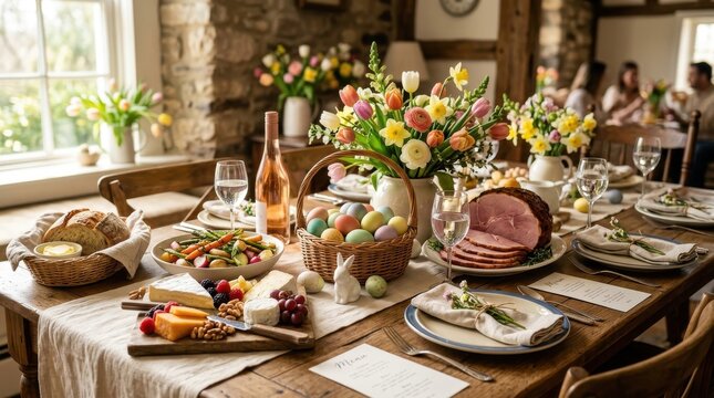 easter table setting with flowers