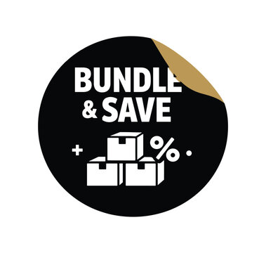 Bundle & save sticker icon. bundle, save, pack, discount, boxes, percent, promotion, sale, shipping. flat vector illustration isolated on white background.