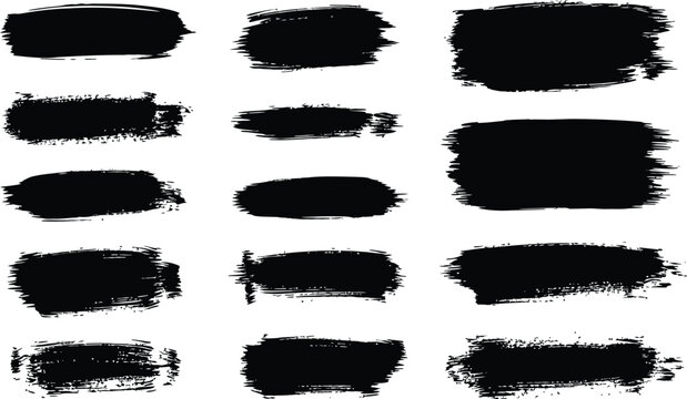 Collection of rough black brush strokes and textures on white background
