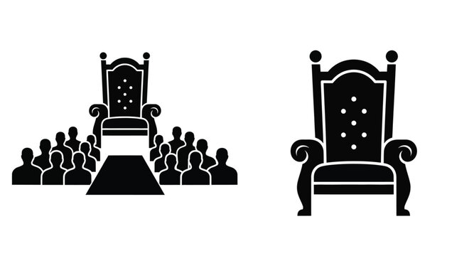 Royal throne room with people a striking silhouette on transparent background