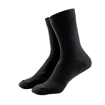 Pair of minimalist black crew socks for comfort and style, isolated on a stark dark background, perfect for clothing advertisements and lifestyle content