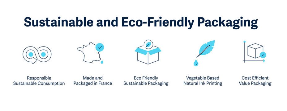 Sustainable and Eco-Friendly Packaging icon, Green Packaging Solutions and Responsible Consumption for Modern Brands, Eco-Conscious Cost-Efficient Packaging with Natural Ink Printing icon