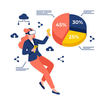 Woman Experiencing Virtual Reality and Interactive Data Visualization