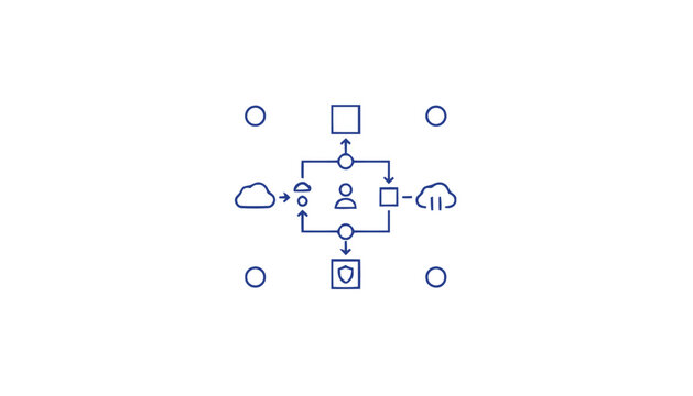 Abstract Data Flow Diagram with Cloud and User Icons.
