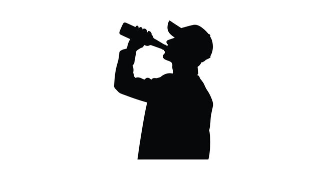 Man drinking from a bottle captured in stark black silhouette