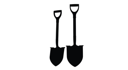 Two garden shovels stand against a white background silhouette © MDALTUFHOSAIN